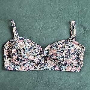 Kona Sol Navy Floral Bikini Top with Pink and Green Accents